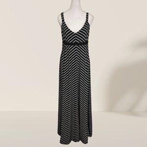 NY Collection Black and White Striped Maxi Dress